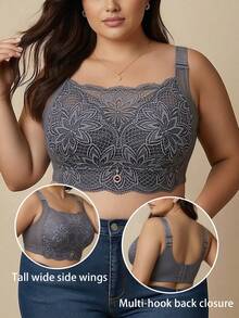 Plus Size Full Coverage Wireless Push-Up Bra, Minimizing Large Bust, Side-Smoothing, Anti-Sagging, Adjustable, Ultra-Thin, Anti-Exposure, Sexy Lace Bandeau Lingerie For Women - Dusty Purple - View 2