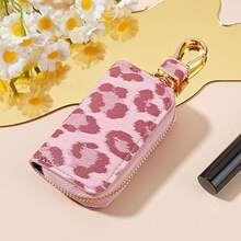 Personalized Multicolor Leopard Print Zipper Key Case Car Key Pouch Unisex Car Key Storage Bag Creative Leopard Print Leather Pendant Keychain - A - View 15