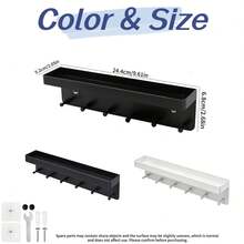 1pc Wall-Mounted 6-Hook Key Rack, Dual-Direction Design, Easy Installation For Keys And Mail. Suitable For Entryway, Hallway, Office And Other Locations, Black Surface Design. - Multicolor - View 9