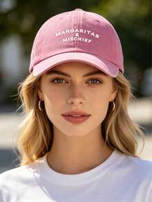 1 Pc Vintage Distressed Baseball Cap - "MARGARITAS & MISCHIEF" Print - Lightweight Hat, Vintage Style, Embossed Design, Casual Headwear | Vintage Style Hat | Embossed Design Hat, Vintage Baseball Cap, Hats For Women, Hats, Beach Hat - Multicolor - View 4