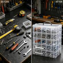 Large 5/6-Layer Transparent Storage Box With Lid And Handle, Suitable For Storing Jewelry And Valuable Items. Transparent Tool Storage Box, Home Screw, Wrench, Hardware Accessories Sorting Storage Box, With Snap Closure Design, Removable Grid, Also Suitable For Storing Sewing Supplies, Accessories And Office Supplies. - Multicolor - View 2