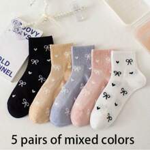 1/3/5/6/8 Pairs Short Socks - Bowknot Heart Multi-Color Women's Socks, Breathable Versatile Valentine's Day Couple Socks, Suitable For All Seasons - Multicolor - View 12