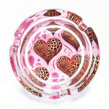 3.34-Inch Round Pink Cute Heart-Shaped Leopard Print Glass Ashtray, Hotel Decor Home Accessory, Gift For Friends - Colorful - View 12