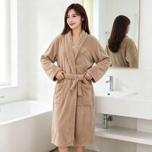 Ultra Soft Coral Fleece Bathrobe - Quick Dry, No Shedding And Breathable | Unisex | Modern Design - Solid Color Bathrobe - View 4