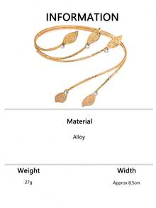 1 pieza/3 piezas Brazalete abierto con hoja de margarita, brazalete de metal estilo vacaciones de playa, accesorio de brazo de nicho de alta gama - Amarillo dorado - Ver 7
