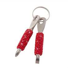 1pc Shiny Full Rhinestone Mini Screwdriver Keychain Set, Stainless Steel Slotted Screwdriver Portable Pocket Repair Multi-Function Tool, Shiny Crystal Rhinestone Key Ring Bag Pendant Fashion Style - Multicolor - View 9