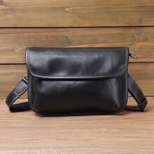 Top-Layer Cowhide Men's Shoulder Bag, Fashionable Casual Tiger Head Bag, Genuine Leather Crossbody Bag, Vegetable-Tanned Leather Men's Bag, - YH8045-2 Black Small Upgrade Version - View 3
