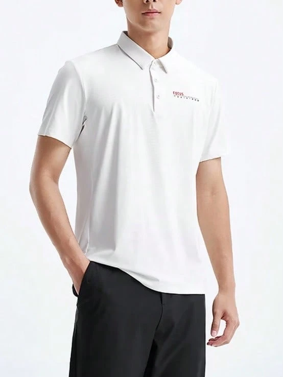 XTEP 男士透氣休閒運動短袖 Polo 衫,夏季 - 白色 - 查看 1