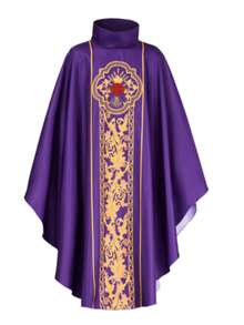 [Purple Vintage Printed Robe]Elegant Purple Satin Robe With Exquisite Gold Print, High Collar Cape Design, Fantasy Character Style, Perfect For Halloween, Religious Themed Events, Cosplay, Vintage Ceremonies, And Stage Performances. - Purple - View 10