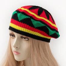 1件裝針織彩虹帽，大膽設計與精湛工藝；葉片圖案貝雷帽，多款可選；情侶款適合日常外出與節日穿搭，特別適合聖誕節 - 彩色 - 查看 3