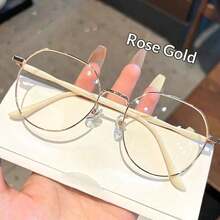 1 Pair Women's Round Frame Glasses, Relieve Eye Fatigue, Suitable For Office Workers, Students, Can Be Matched With Various Fashion Outfits, Can Be Worn When Using Computer, Watching TV, Playing Games, Using Phone - Gold - View 6
