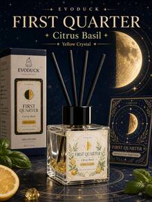 EVODUCK ناشر عطر بقصبات كريستالية على شكل هلال 50 مل، زيت عطري من الحمضيات والريحان، يحتوي على كريستال أصفر، يأتي مع 4 قصبات ألياف، ديكور غرفة جميل على شكل هلال، هدية عيد ميلاد لها، عطر للمساحات الصغيرة في غرفة النوم والحمام والمكتب والرف، هدية ديكور المنزل - عطر متنوع - مشاهدة 3