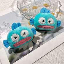 SANRIO 1pc Cute Blue Fish Plush Brooch, Funny Expression Cartoon Fish Pin, Kawaii Bag Backpack Decoration Accessory, Suitable For Women And Girls - Blue - View 5