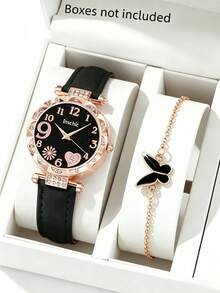 Starry Sky Dial Fashion Quartz Watch + Delicate Butterfly Thin Chain Bracelet 2 Pieces Set, One Set For Daily Commute, Date Outfits, Light Luxury Gentle Style, Suitable For Party, Valentine's Day, Halloween, Christmas Multiple Occasions - Multicolor - View 12