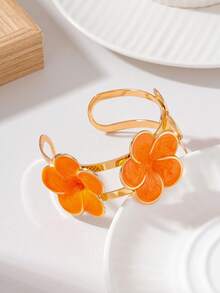 1pc Fashion Minimalist Fresh Floral Oil Drop Open Cuff Bracelet For Women Daily Wear - Flower - View 8