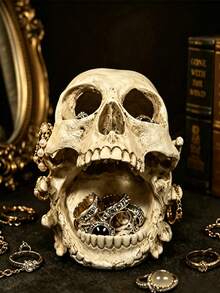 1pc Gothic Distressed Skull Jewelry Display Stand, Multi-Functional Vintage Resin Ring & Earring Storage Tray, Suitable For Vanity, Jewelry Store Display, Halloween Party Decor, Tattoo Studio & Boutique Display - 1PC - View 6