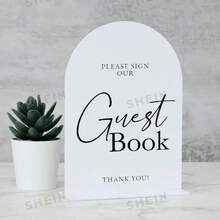 White Arched Acrylic Wedding Guest Sign-In Board And Base, Thickened Modern Calligraphy Style Arched Acrylic Desktop Sign, Suitable For Weddings And Events - View 12