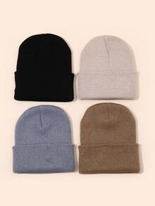 4pcs/Pack Topi Rajut Ski Warna Polos, Topi Rajut Minimalis, Unisex, Cocok untuk Pemakaian Sehari-hari Kasual - MultiWarna - View 6