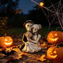 Gothic Hugging Skeleton Newlyweds Statue, Spooky Halloween Party Tabletop Figurine, Creative Day Of The Dead Skull Couple Resin Decor Gift - 1PC - View 10