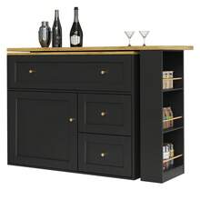 Extendable Bar Table With Storage Space - White, Kitchen Cabinet, Sideboard - Black - View 9