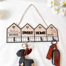 4-Piece Wooden Key Holder Wall Mount, Rustic Cabin Style Home Hooks For Entryway, Farmhouse Wall Art Decor Hanging Organizer, Decorative Key Rack Storage Solution For Modern Living Spaces - View 1