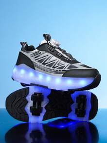 Unisex LED Rechargeable Light-Up Shoes, Children's Roller Skates, Multi-Functional Transformable Roller Shoes, Suitable For All Seasons, With Detachable Wheels, Perfect For Outdoor And Sports Skating - White - View 3