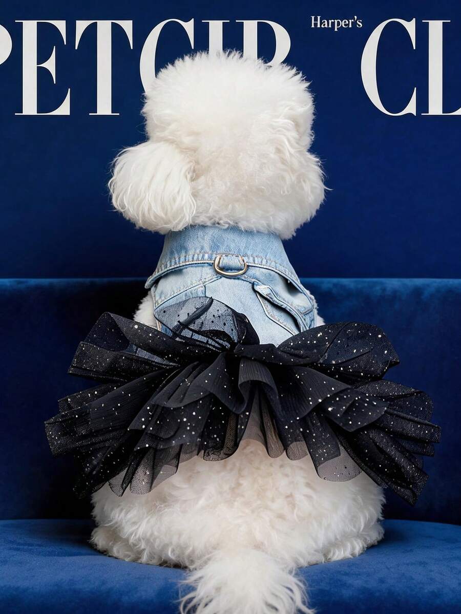 PETCIRCLE 1PC Pet Clothes Small Dog Puppy Spring Autumn Cute Sleeveless Fluffy Skirt With Collar And Leash Clip Nebula Tulle Dress - Multicolor - View 1