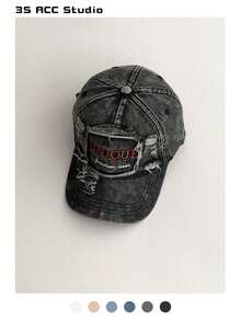 Vintage Letter Embroidered Baseball Cap, Retro Embroidery Y2K Style Versatile Baseball Cap, American Vintage Heavy Duty Distressed Baseball Cap For Women, Personalized Versatile Brand Cross Embroidery Baseball Cap For Men, Face-Slimming Soft Top Baseball Cap For Women, American Cross Sun Protection Hat, Washed Distressed Versatile Baseball Cap - Multicolor - View 17