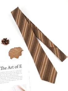 Women's Printed Hand-Tied Striped Tie Accessory - Light Coffee - View 2