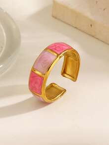 1/2pcs Stainless Steel Fashion Colorful Drip Oil Ring, Suitable For Women's Daily Wear And Shopping - Multicolor - View 6