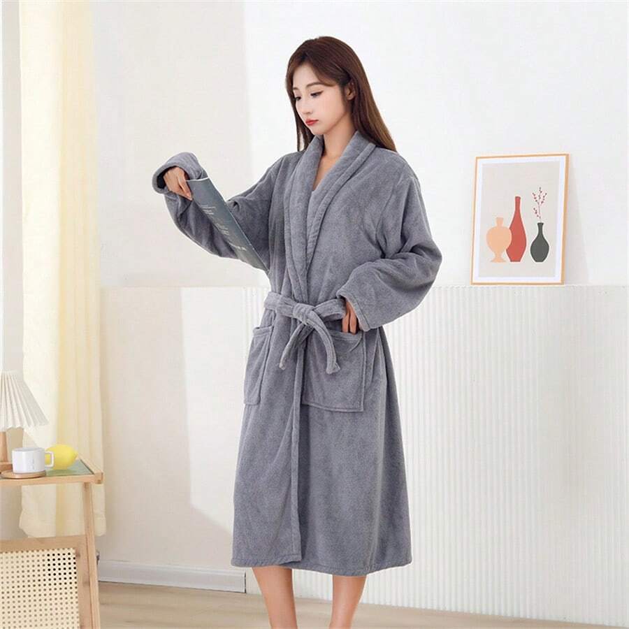 Ultra Soft Coral Fleece Bathrobe - Quick Dry, No Shedding And Breathable | Unisex | Modern Design - Solid Color Bathrobe - View 1