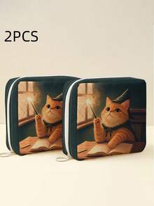 Cat Pattern Sanitary Napkin Storage Bag, Reusable Sanitary Napkin Bag, Menstrual Bag, Hygiene Bag, College Dorm, Travel Bathroom, School Use, Holiday Essential, Holiday Travel Essential, Travel Bag, Travel Accessory, Graduation Season - Multicolor - View 17