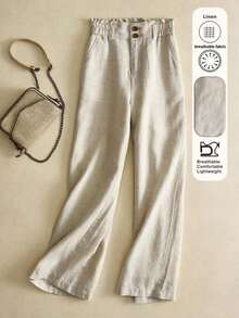 Women's Comfortable Casual Pants, Linen Breathable Soft Fabric, Suitable For Daily, Home And Vacation Wear - Light Grey - View 1