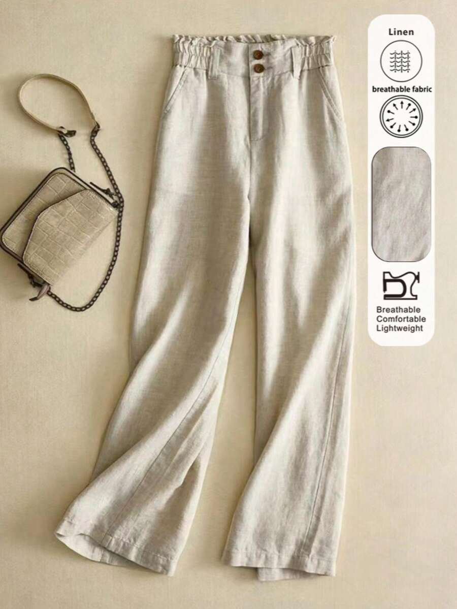 Women's Comfortable Casual Pants, Linen Breathable Soft Fabric, Suitable For Daily, Home And Vacation Wear - Light Grey - View 1