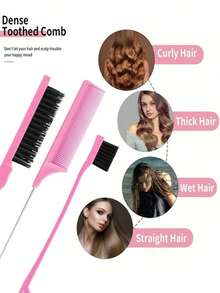 7pcs Pink Hair Styling Tool Set - Suitable For Girls Braiding Hairstyles, Salon, Beauty Essentials, Back To School, Vacation Essentials, Travel Essentials, Hairstyles - Pink - View 4