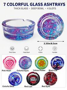 1/2Pcs Creative Colorful Glass Ashtray Set With Artistic Pattern Design, Modern Decorative Cigarette Ash Tray For Home Office Desk, Living Room Table, Patio, Bar Party Decor, Unique Smoking Accessory Gift For Men Women - Various - View 11