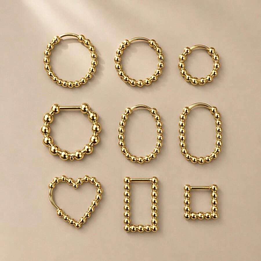 1 Pair Round Bead Stainless Steel Earrings, 18K Gold Plated, Elegant ...