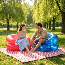 2Pcs Including 1Pc Foldable Inflatable Beach Chair And 1Pc Foot Pump, Portable Floor Backrest Chair, Lightweight Slouchy Seat For Indoor, Outdoor, Poolside, Beach, Lawn, Concert, Hiking - Multicolor - View 4