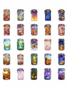 50pcs Fantasy Mini Bottle Scene Sticker Pack, Waterproof Vinyl Magic Jar Landscape Pattern Stickers, Suitable For Planner, Notebook, Scrapbook, Journal And DIY Craft Decoration - Multicolor - View 10