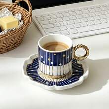 1/3 Sets 110ml Premium Nordic Ceramic Cup & Saucer Set,Piano Note Pattern Coffee Mug With Heat Resistant Handle, Dishwasher , Perfect For Espresso Afternoon Tea Cup,Party & Kitchen, Ideal Gift For Women/Girls ,Housewarming,Back To School Present - Multicolor - View 7