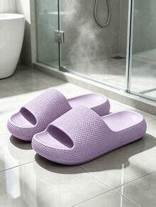 Pantuflas de suela gruesa tipo nube para mujer, sandalias cómodas de EVA con punta abierta, chanclas antideslizantes para interiores, hogar, exteriores y playa - Morado - Ver 7