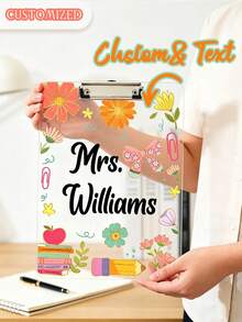 Custom Teacher Name Floral Acrylic Clipboard Personalized School Pencil Board Teacher Appreciation Gift Classroom Decor Student Back To School Gift Teacher's Day Christmas Graduation Season Gift - Multicolor - View 5