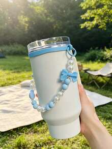 Bow Pearl Beaded Water Bottle Strap Lanyard, Colorful Bead Handheld Cup Chain With Silicone Buckle, Portable Tumbler Cup Handle Accessory, Assorted Macaron Color Choices - Multicolor - View 4