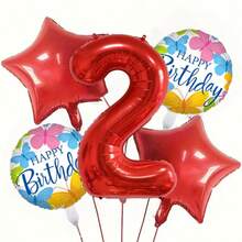 Red Balloon Set, 32 Inch Red Number Balloon, 18 Inch Happy Birthday Round Balloon, Birthday Party Decoration Red Star Party Balloon - L - View 1