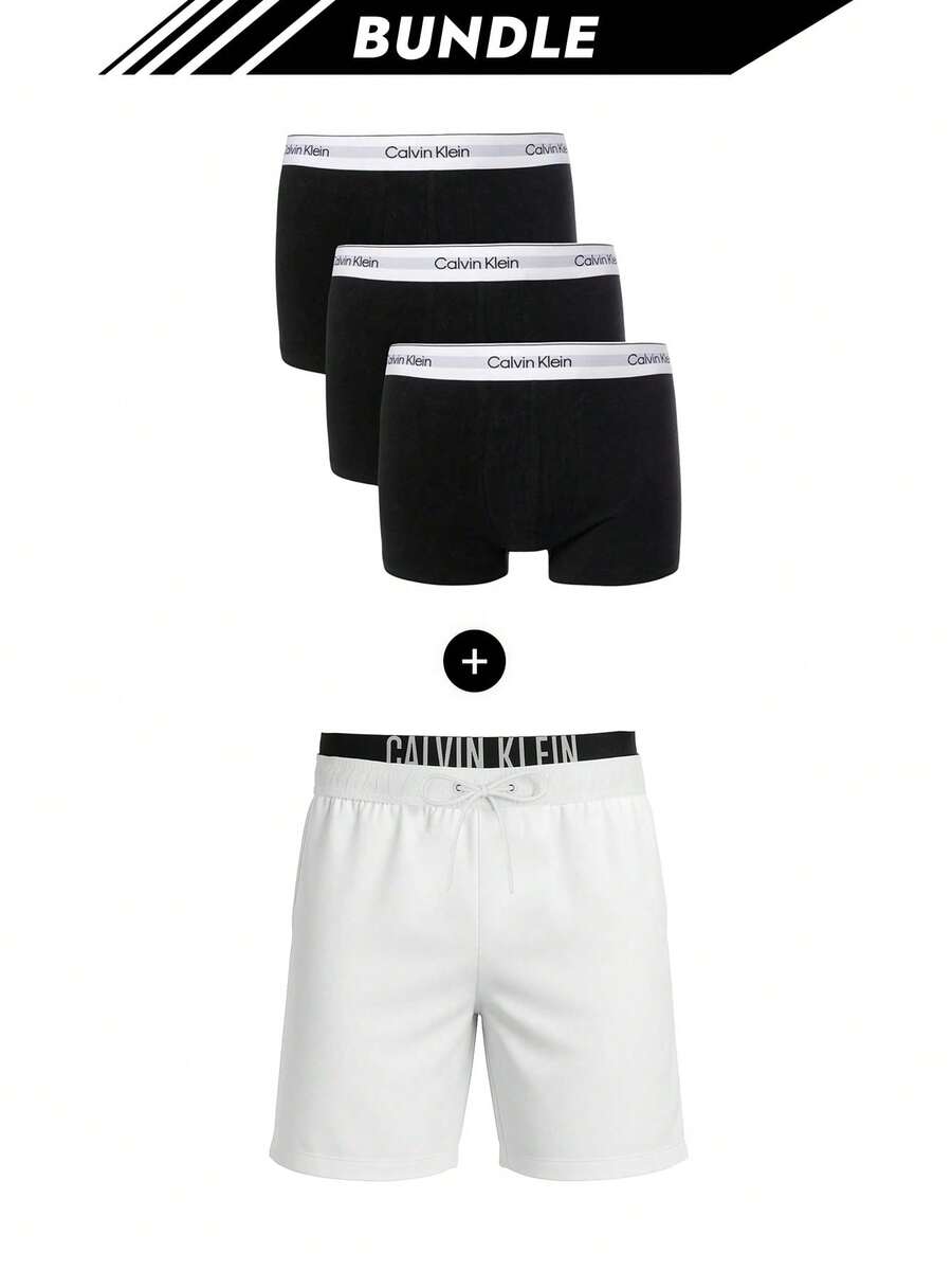 [Bundle] Calvin Klein 3 Packs Men's Boxers + Swim Shorts Intense Power Men's Swimshorts White - Black+White - View 1