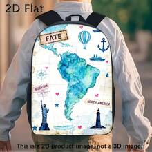 3-teiliges Rucksack-Set mit 2D-Vintage-Südamerika-Karte und nautischem Aufdruck, lässiger Alltags-Reiserucksack mit passendem kleinen Taschenset. - Schwarz - Übersicht 3
