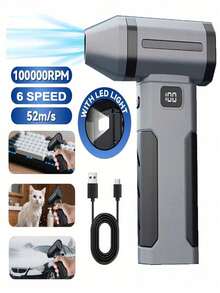 Compressed Air Duster Personal Cooling Fan 108000RPM High Power Cordless Electric Air Duster, Equipped With 2600mAh Rechargeable Battery, 6 Adjustable Wind Speeds, Suitable For Keyboard, Computer, Car And Home Cleaning - Grey - View 2