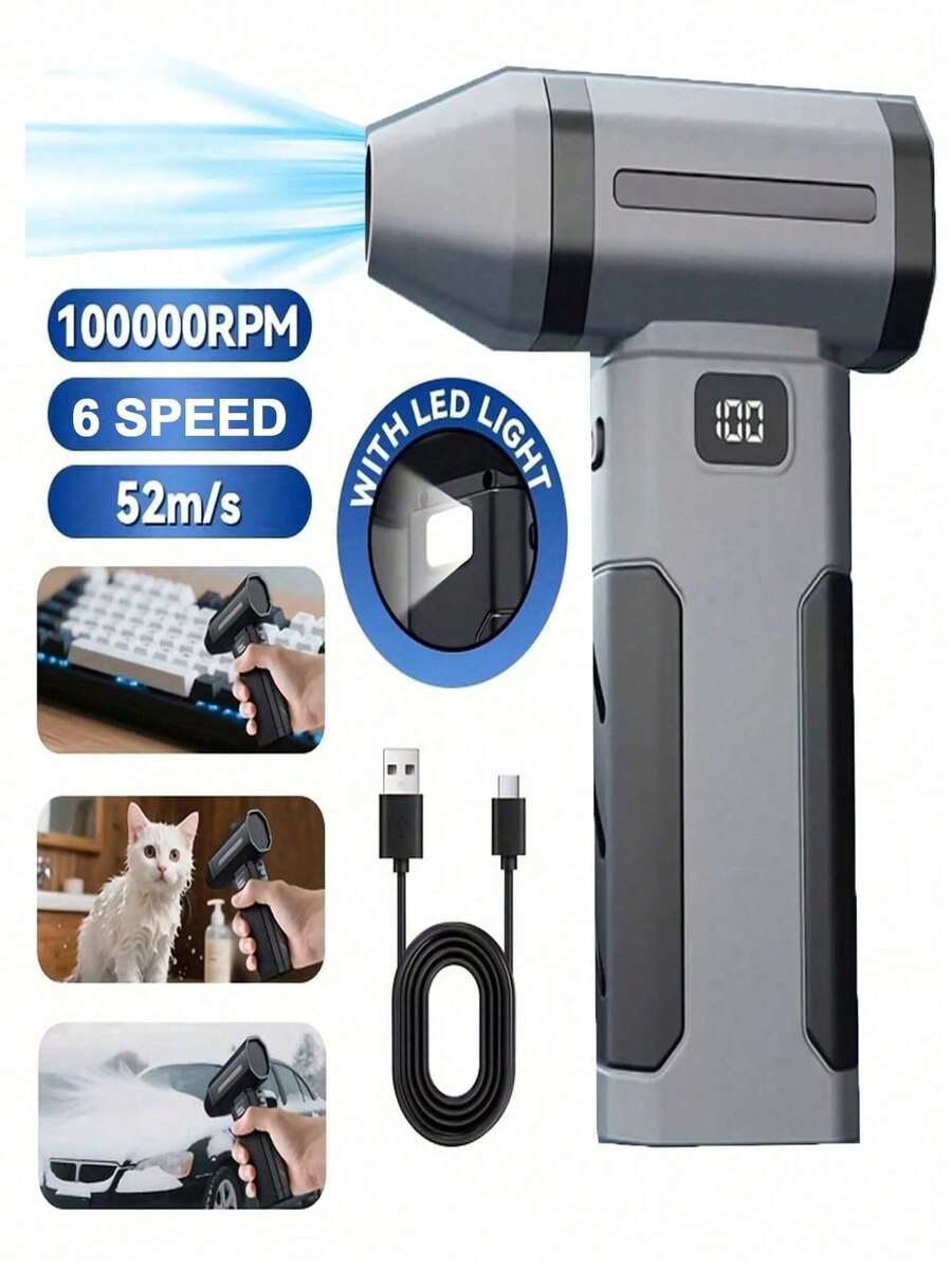 Compressed Air Duster Personal Cooling Fan 108000RPM High Power Cordless Electric Air Duster, Equipped With 2600mAh Rechargeable Battery, 6 Adjustable Wind Speeds, Suitable For Keyboard, Computer, Car And Home Cleaning