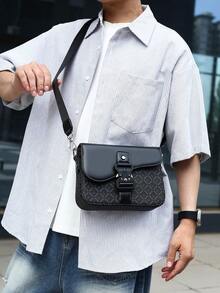 Vintage Printed Patchwork Men's Flap Crossbody Small Bag, Functional Buckle Design, Waterproof & Wear-Resistant Fabric For Rainy Days, Wide Adjustable Shoulder Strap With Pressure Relief, Large Capacity Layered Storage For Phone & Keys, Street Commute Workwear Style Versatile, Lightweight Premium One Shoulder Square Bag, Student & Youth Daily Carry Bag For Work, School, Shopping, Vacation, Travel - Multicolor - View 7
