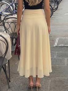 Women's Solid Color Waist Pleated Elegant Fashionable Skirt - Yellow - View 5